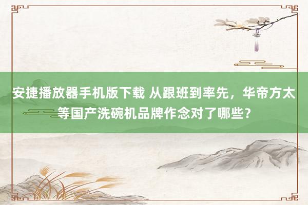 安捷播放器手机版下载 从跟班到率先，华帝方太等国产洗碗机品牌作念对了哪些？