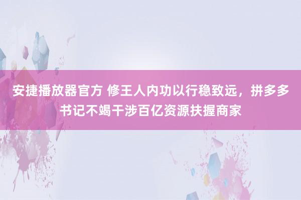 安捷播放器官方 修王人内功以行稳致远，拼多多书记不竭干涉百亿资源扶握商家